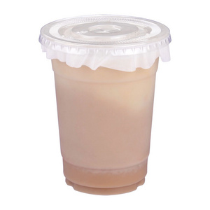 Custom logo printed clear 12, 16, 20, 24oz PET transparent disposable plastic bubble tea cup with lid 90mm 98mm