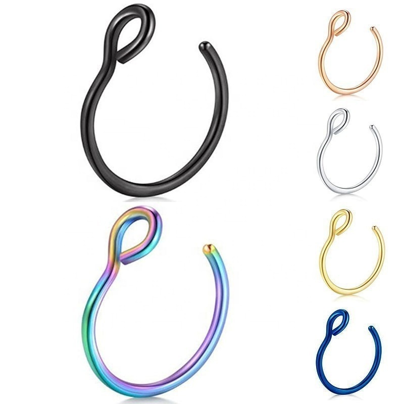 Simple and fashionable stainless steel fishhook-shaped piercing nose ring for daily sports wear