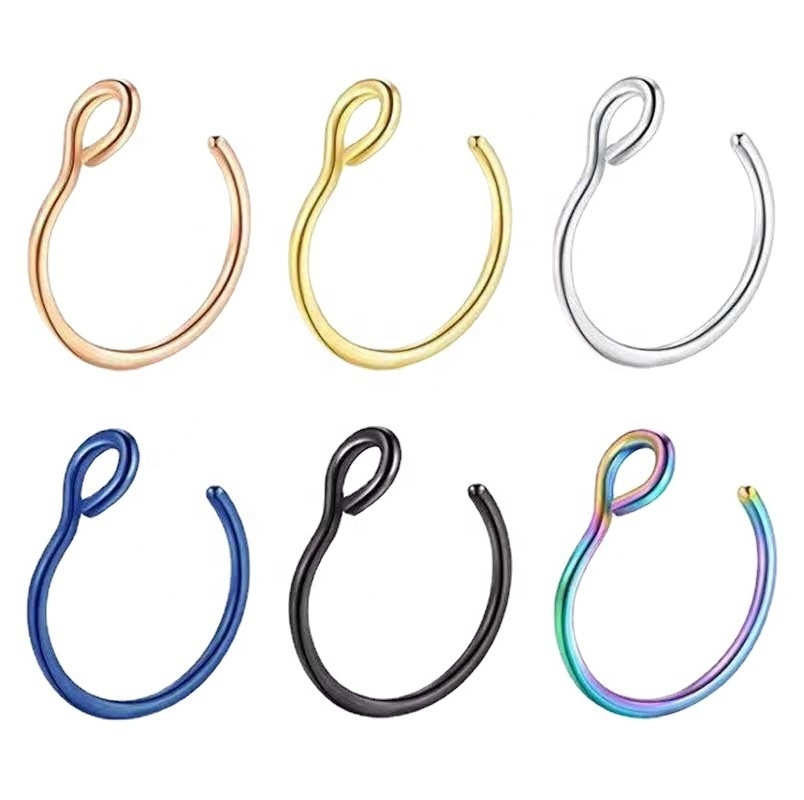 Simple and fashionable stainless steel fishhook-shaped piercing nose ring for daily sports wear