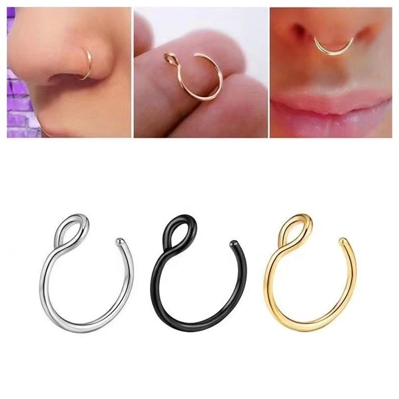 Simple and fashionable stainless steel fishhook-shaped piercing nose ring for daily sports wear