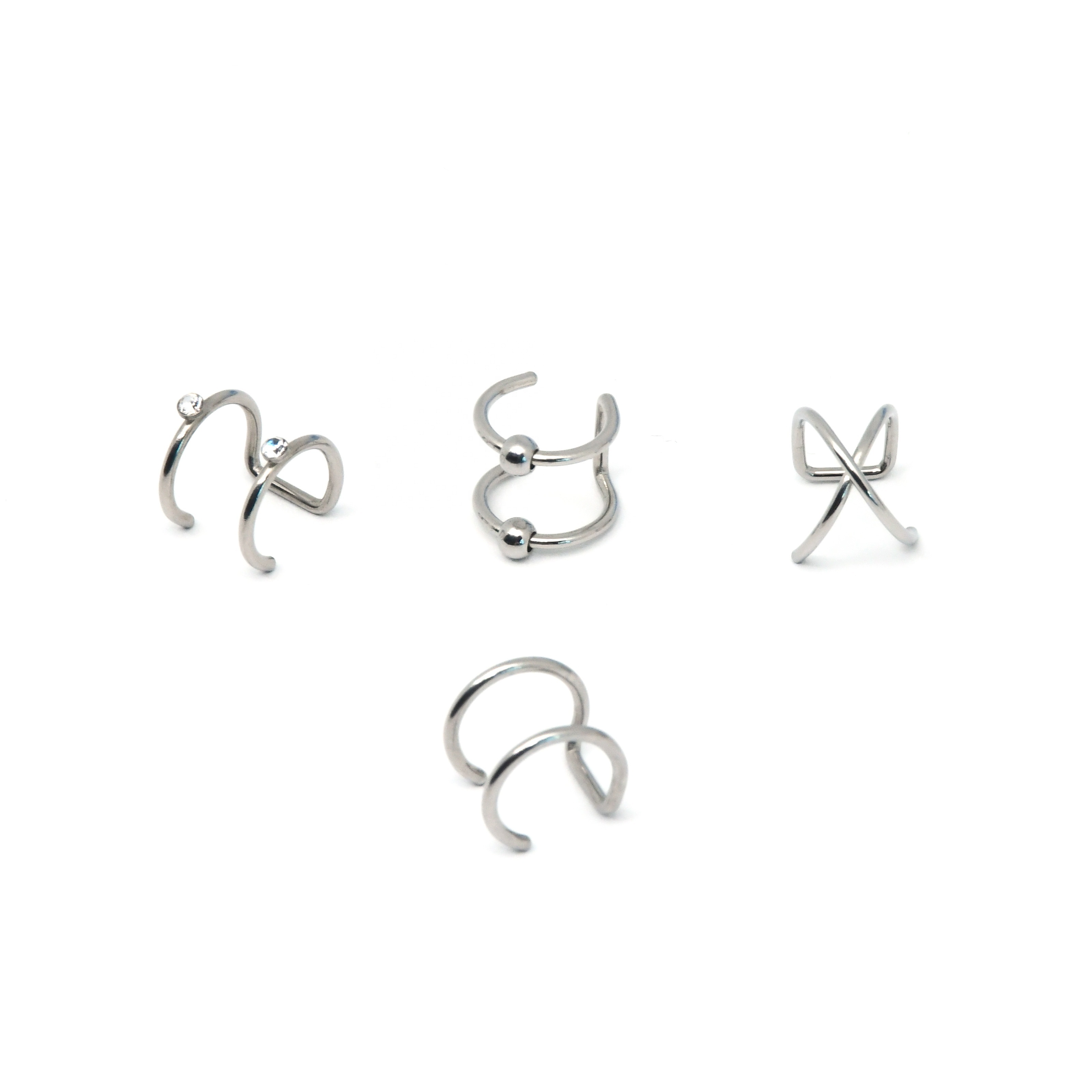 Punk Personality Double Loop Lip Ring Stainless Steel Nightclub Ear Clip Tribe Piercing-Free Lip Stud