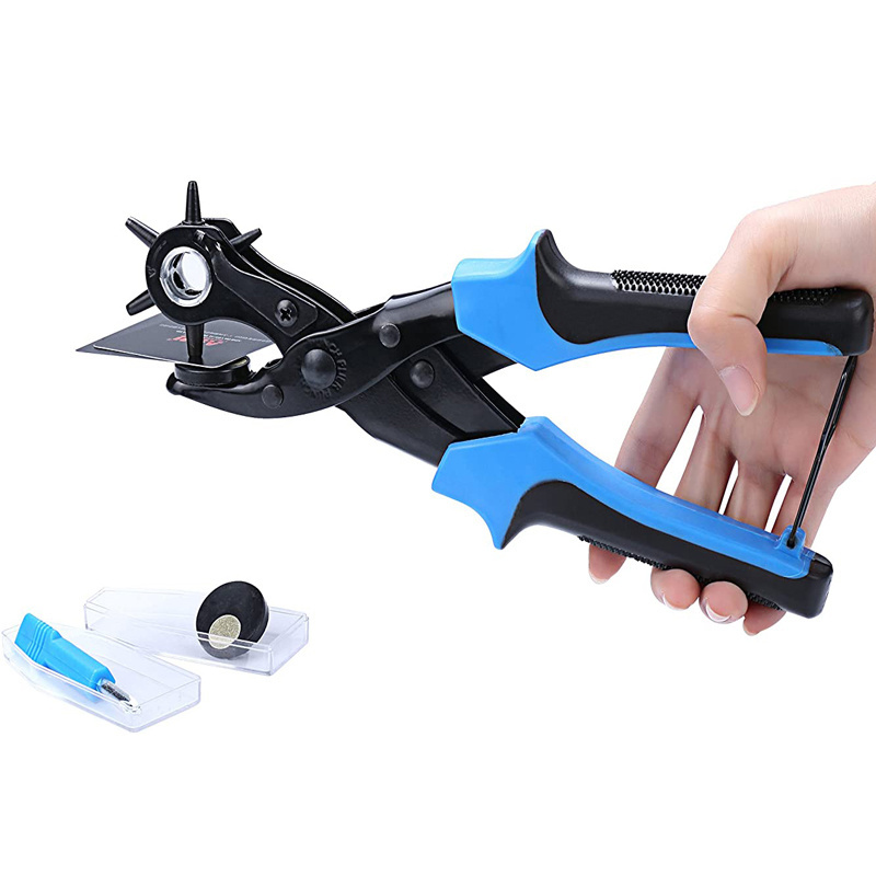 Leather Hole Punch & Belt Hole Puncher Easily Punches Perfect Round Holes Heavy Duty Revolving Punch Plier Tool