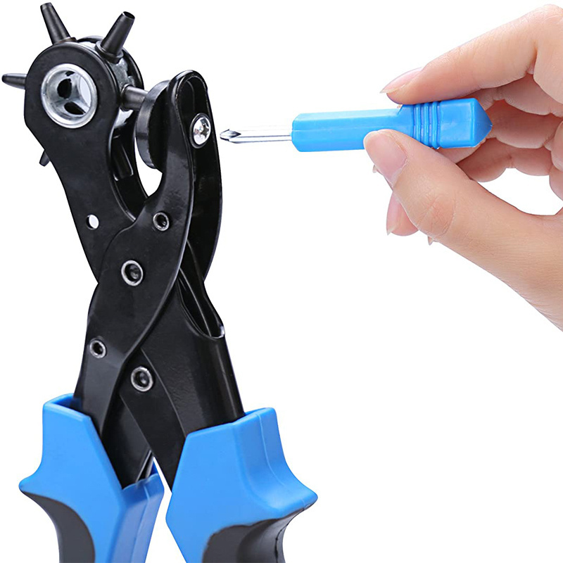 Leather Hole Punch & Belt Hole Puncher Easily Punches Perfect Round Holes Heavy Duty Revolving Punch Plier Tool