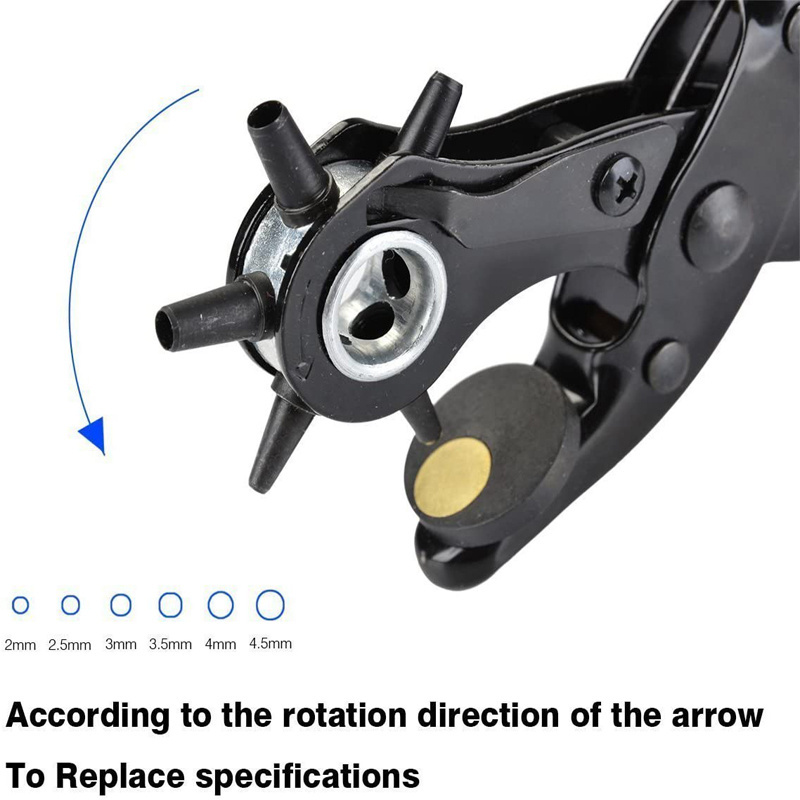 Leather Hole Punch & Belt Hole Puncher Easily Punches Perfect Round Holes Heavy Duty Revolving Punch Plier Tool