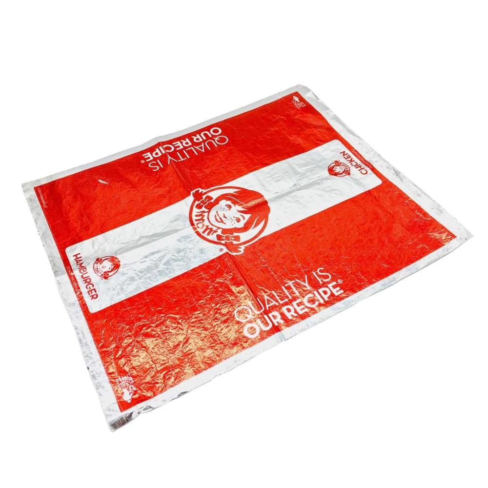 printing with logo 12inch x 12inch hamburger wrap foil paper customized size sandwich wrap foil paper