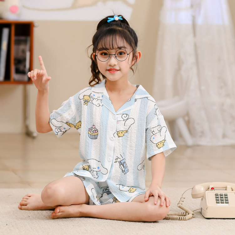 HY-207 Casual Short Sleeve Summer Cartoon Knitted Cotton Child Pajamas Kids 2 Set Baby Kids Girls' Sleepwear For Kids