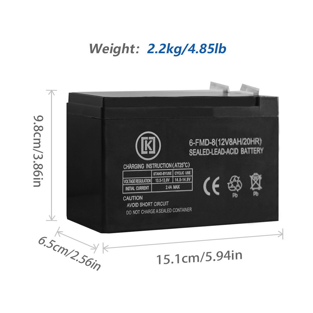 12v8ah 20HR 2.2kg Electric Agricultural Knapsack Spray Battery 12volt Buggy Sound Large Capacity Agm Sealed Acid Lead Batteries