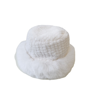 Casual Womens Wide Brim Winter Fleece Faux Fluffy Hat Head Warmer Plush Fur Bucket Hats Winter Hats