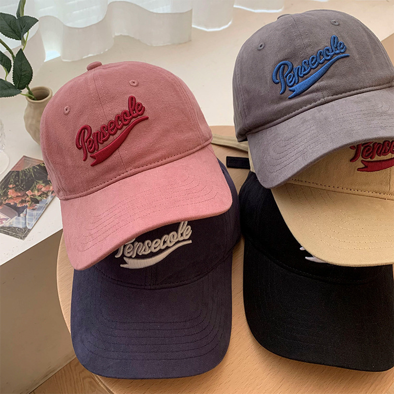 Wholesale pink embroidery wide brim big head around the face small cap Korean version of a big face deep cap shade baseball cap