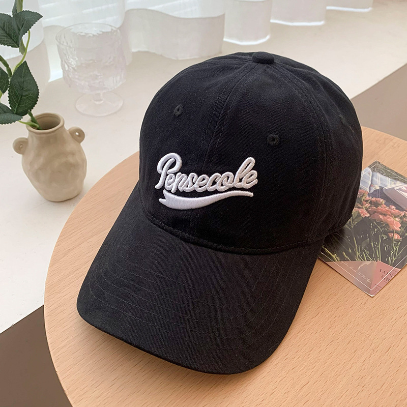 Wholesale pink embroidery wide brim big head around the face small cap Korean version of a big face deep cap shade baseball cap