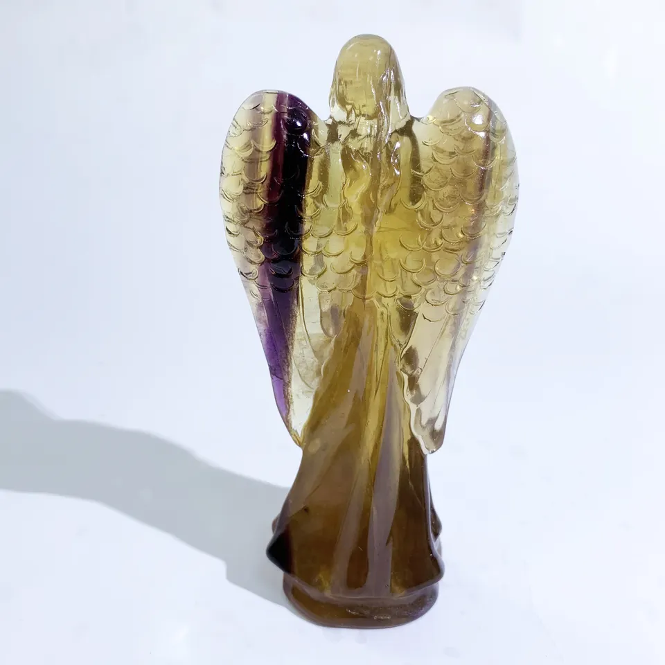 New Product Wholesale Factory Price High Quality Natural Crystal Quartz Hand Carved Yellow Fluorite Angel For Gift