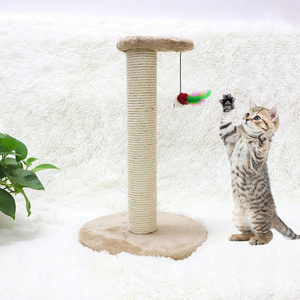 Factory natural sisal small cat scratcher tree cartoon hemp rope cat tree scratch post toy with ball