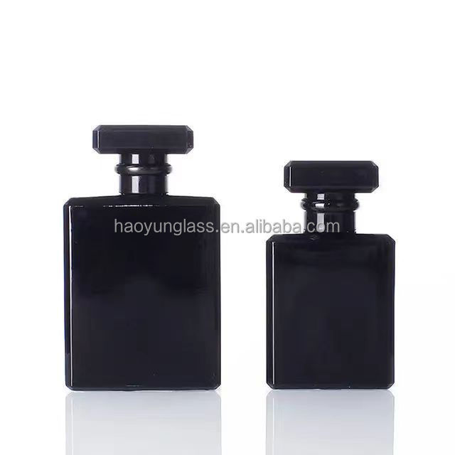 Wholesale Glass Perfume Bottles 50ml Custom Square Dark Blue Glass Parfum Spray Bottle with Cap