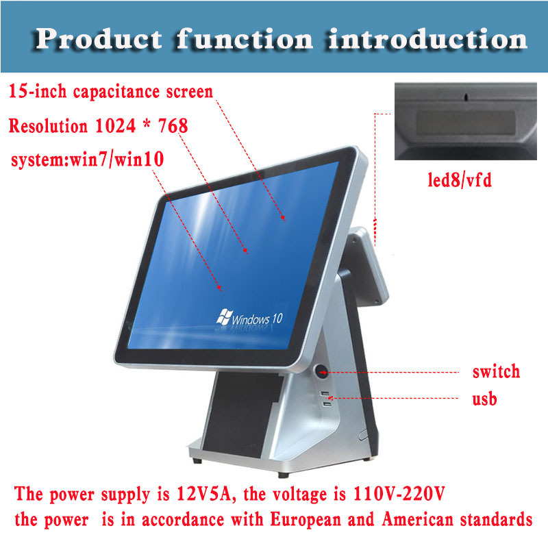 Dlsum POS 15  Inch Touch Screen All in One POS Cash Register for Supermarket