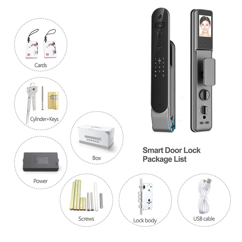 2023 New Smart Tuya Wifi Home Facial Recognition Fingerprint Big Battery Access Door Lock With Camera