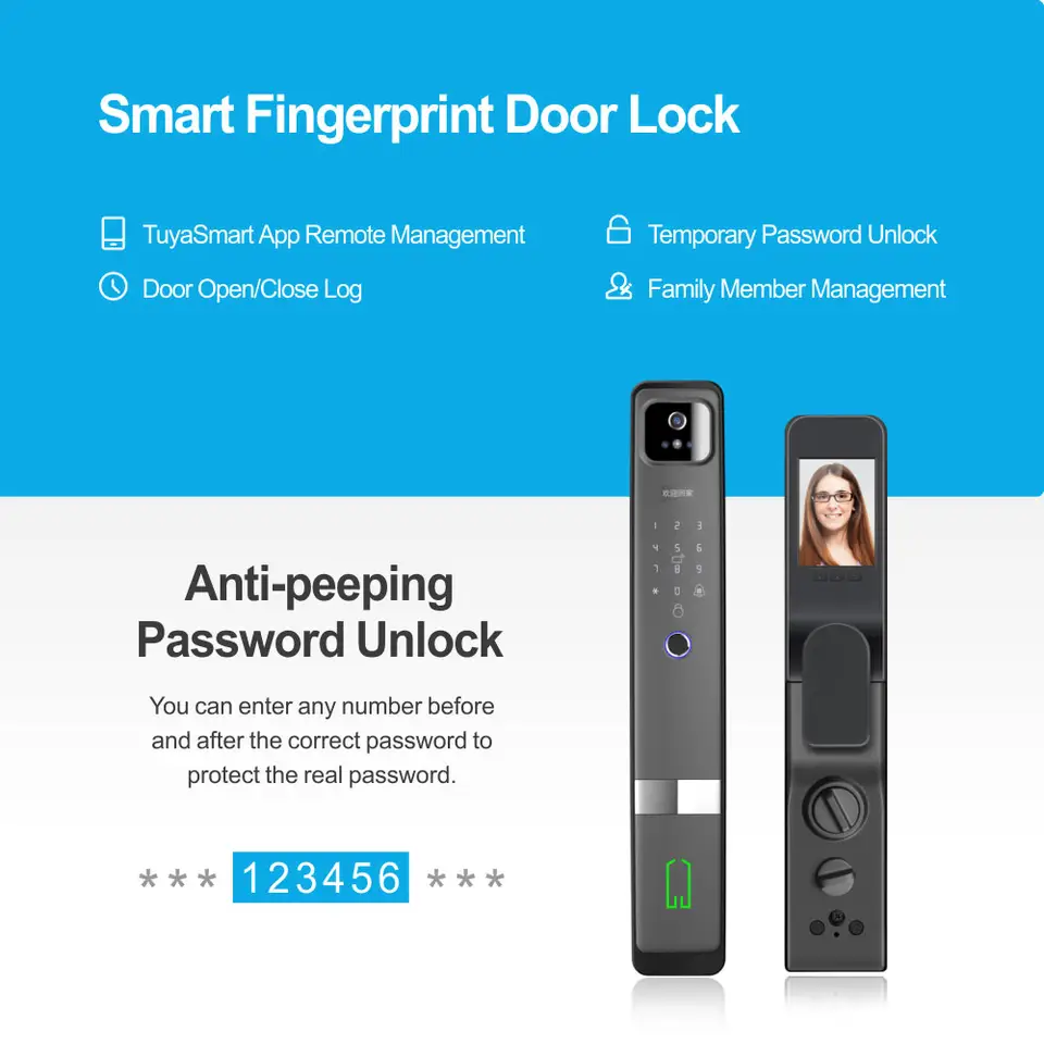 outdoor digital lock with camera 3D face recognition smart door gate lock tuya smart lock  for metal gate NFC keyless