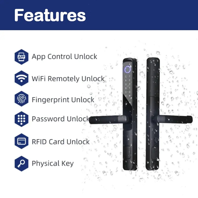 Smart Waterproof Bridge Aluminum Fingerprint Ttlock APP Remote Double Sided Combination Sliding Glass Door Lock