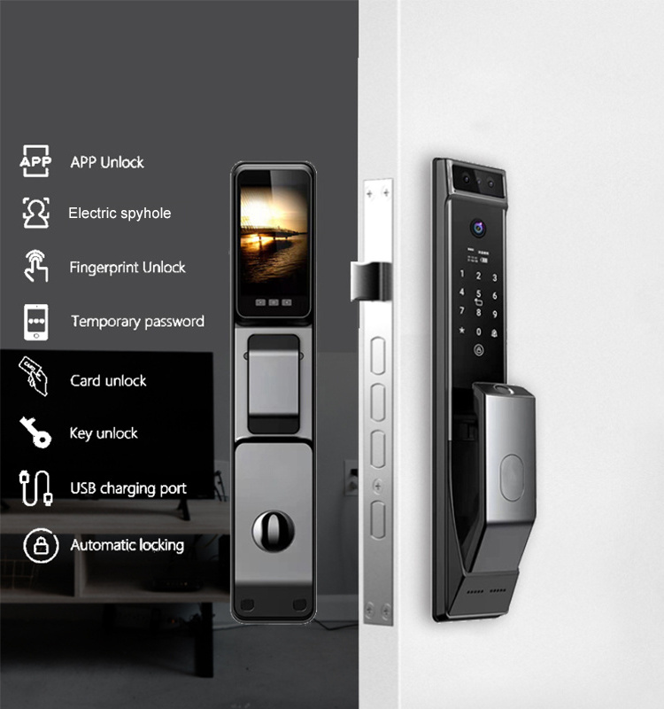 electronic face recognition fingerprint keyless price cerradura inteligente door lock with door bell camera