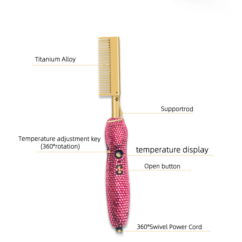 500 degrees customize bling crystal hot comb iron brush electric pressing hot hair straightener comb//