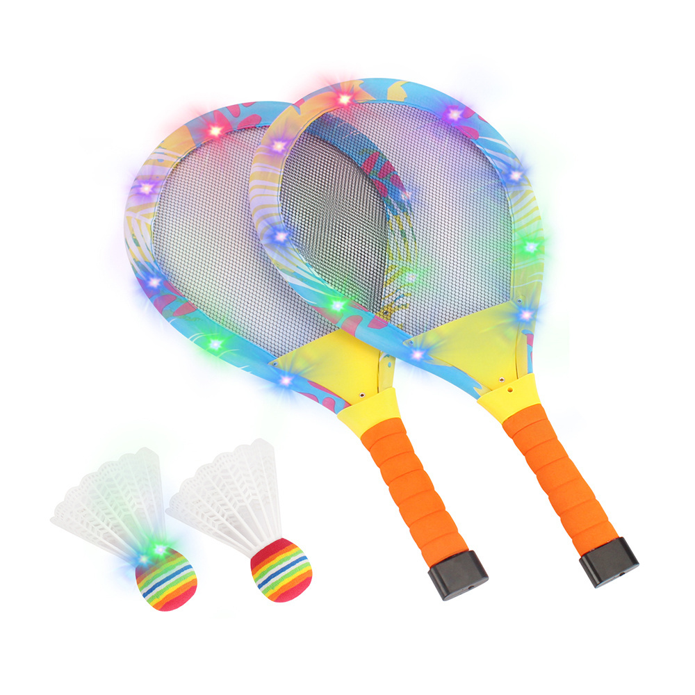 Easy customized kids outdoor sports cloth art beach tennis racket set with light and balls