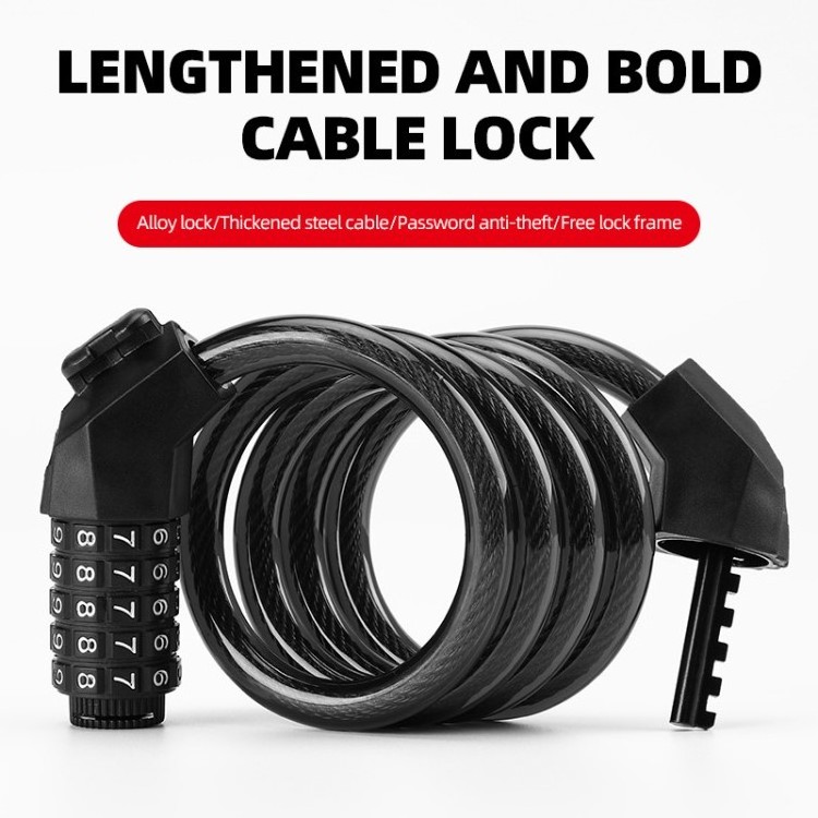 Hot sale  5 digit cable bicycle lock with Bracket Durable steel bike lock with 5 Number anti theft bike combination lock