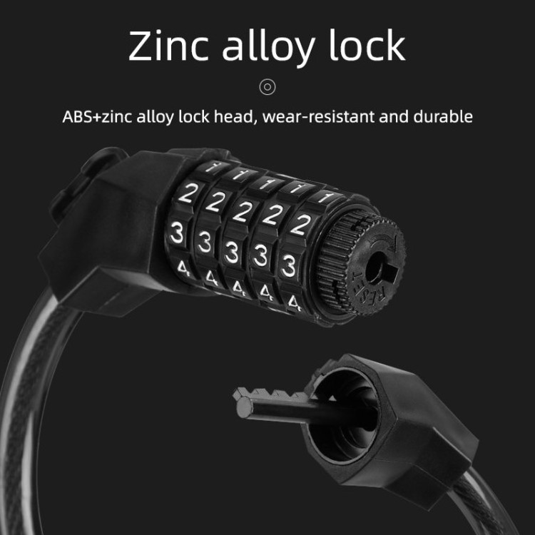 Hot sale  5 digit cable bicycle lock with Bracket Durable steel bike lock with 5 Number anti theft bike combination lock