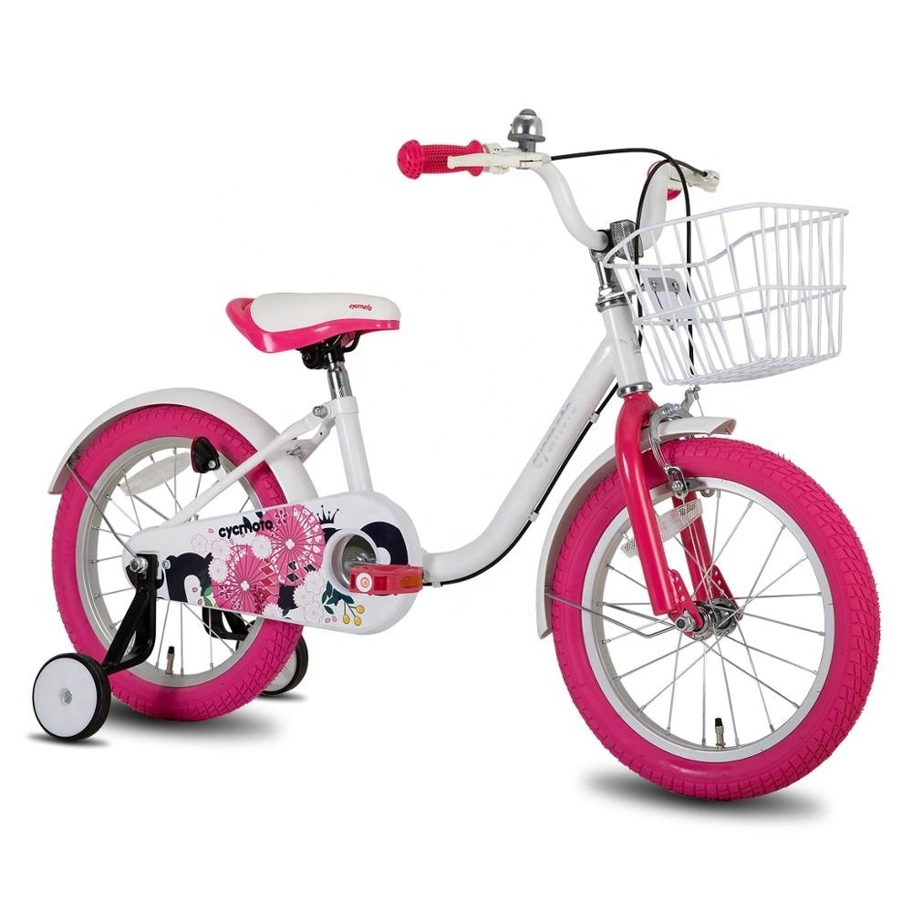 warehouse Colorful Girls Bike with Basket & Training Wheels 12 14 16 18 Inch Kids Bike Foot Brake Child Children Bicycle