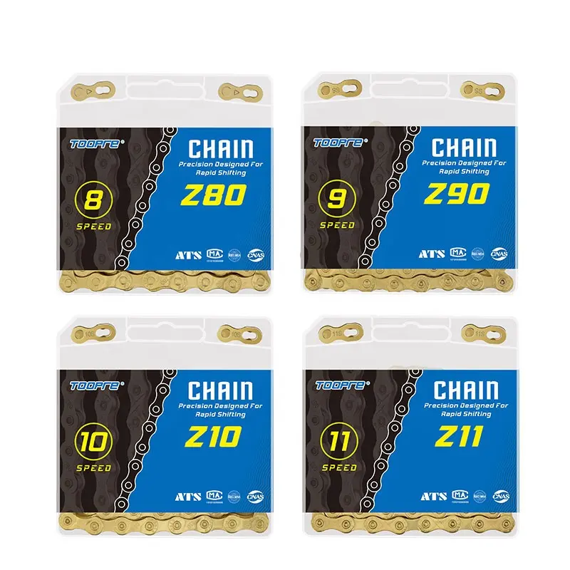 Wholesale TOOPRE Anti-Rust Bike Chain 6/7/8/9/10/11 Speed Golden 116L carbon steel Cycle Bicycle Chain for MTB Road Bike