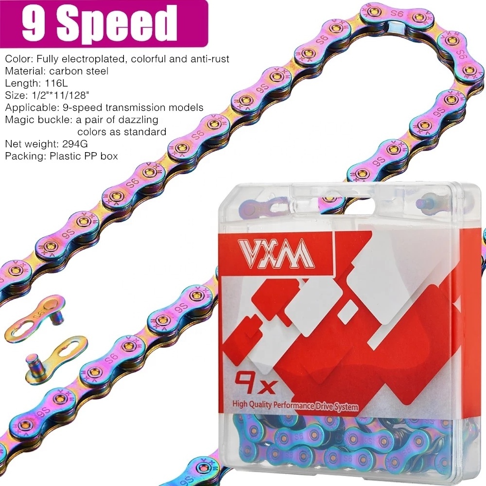 VXM Electroplated Colorfu Bicycle Chain 6/ 7/ 8/ 9/ 10/ 11 Speed MTB Chains 116 Links Bike Chain