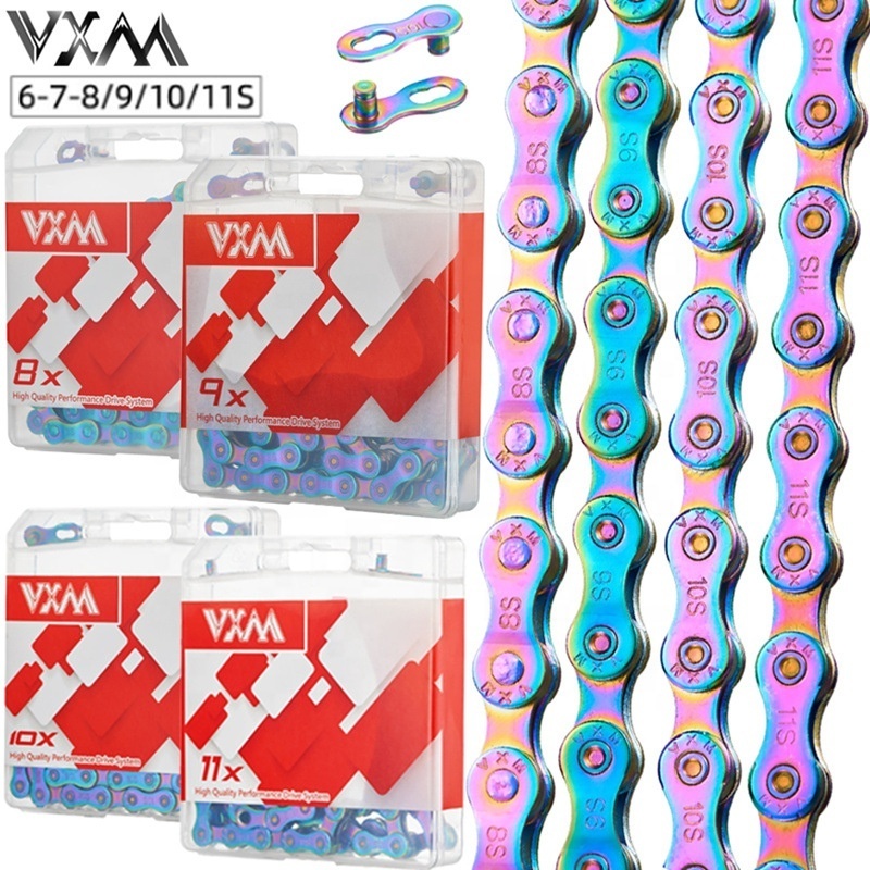 VXM Electroplated Colorfu Bicycle Chain 6/ 7/ 8/ 9/ 10/ 11 Speed MTB Chains 116 Links Bike Chain