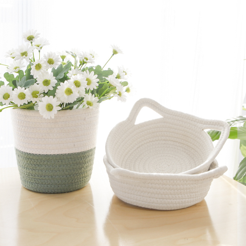 Woven Organic Small Nursery Bins White Fabric Frame Basket Baby Toys Soft Montessori Mini Cute Cotton Rope Storage Basket