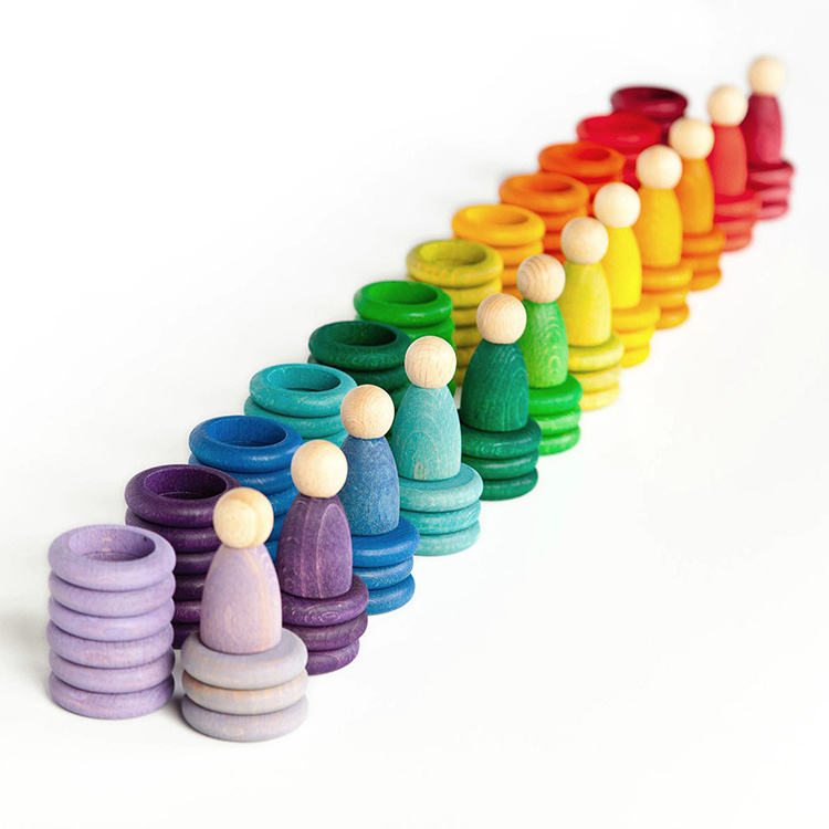 72pc/set Beech Rainbow Coins and Rings Stackable Blocks Nature Loose Parts Creative Baby Rainbow Stacking Toy