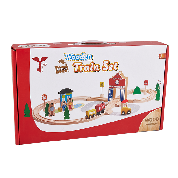 Wooden educational train slot toy wholesale 50pcs of large track toy set