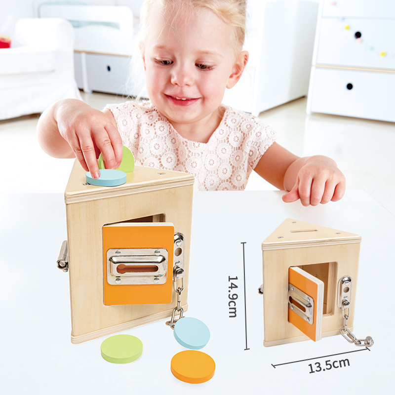 Toddlers Montessori Mechanisms Educational Learning Play Toys Busy activity latches Board Wooden Lock Box with Storage Key