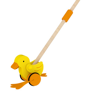 Baby Wood Duck Design Animal Toy Montesorry Hand Wheel Push Chick Walker Pull Along Wooden Toy With Music Kids