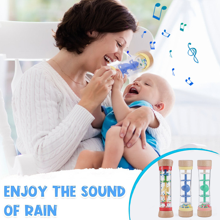 Popular Baby Early Childhood Educational Wood Sensory Music Bead Raindrops Musical instrument Tones Rainmaker Toy