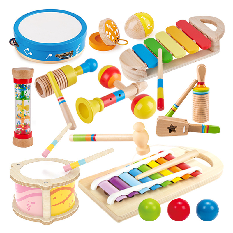 High Quality Baby Bead Educational Wooden Percussion Kids Drum Musical Instruments Toy Set