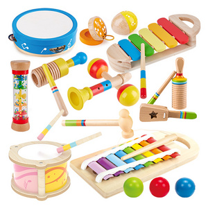 High Quality Baby Bead Educational Wooden Percussion Kids Drum Musical Instruments Toy Set