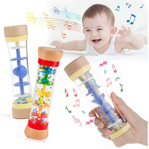 Popular Baby Early Childhood Educational Wood Sensory Music Bead Raindrops Musical instrument Tones Rainmaker Toy