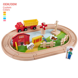 Wooden Magnetic Train Farm Track Toys Educational DIY Slot Toy Set For Kids 22pcs Railway Set