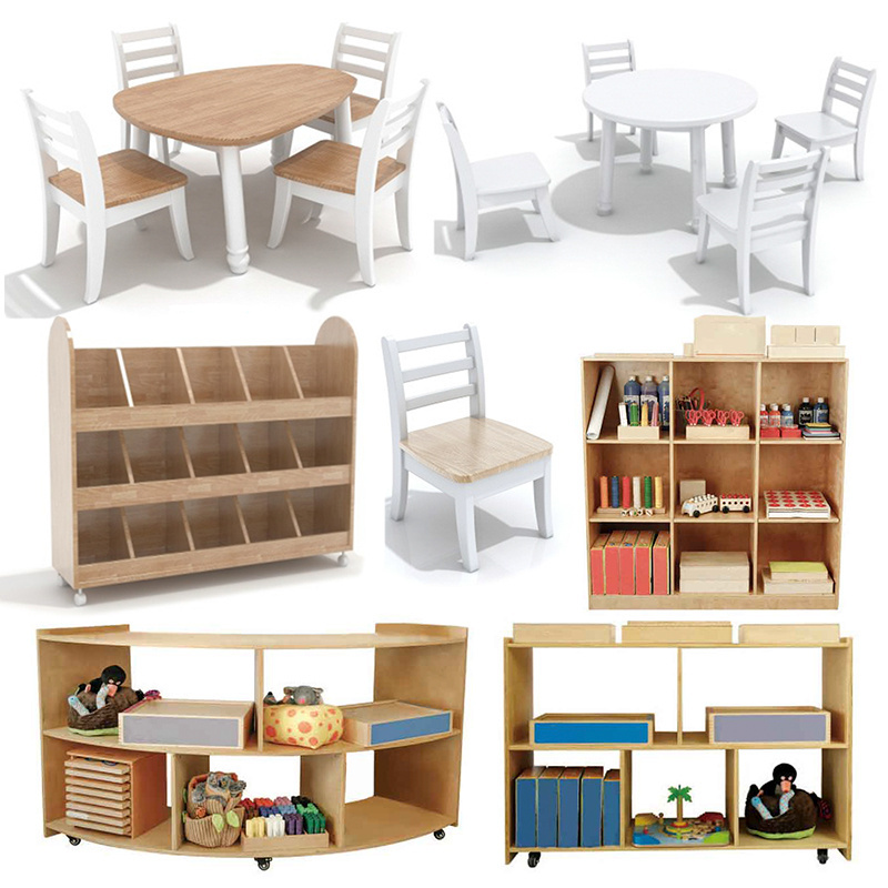 Daycare Display Shelf Organizer Children School Kids' Cabinets Kindergarten Baby Wood Montessori Furniture Table And Chairs Set