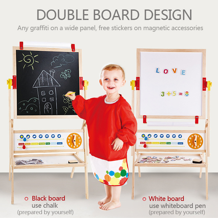 Double-sided Sketchpad Christmas Best Toy Gift Height Magnetic Wooden Art Easel Kids Drawing Board For Painting two side