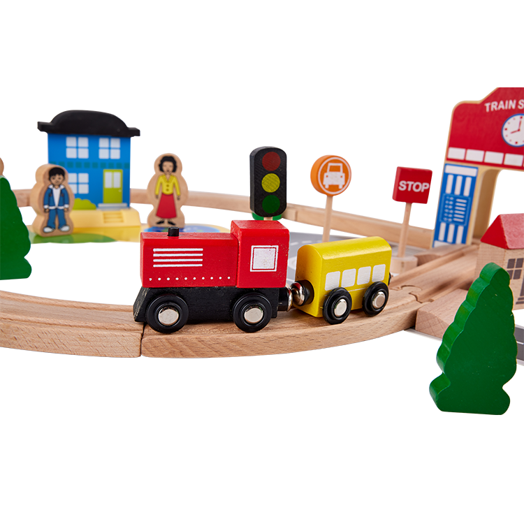 Wooden educational train slot toy wholesale 50pcs of large track toy set