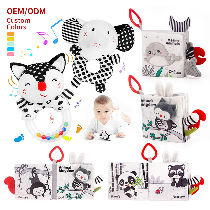 Soft Safety early education Fabric mirror Crinkle Baby Cloth Books for babies 3D Black and White Montessori Toy Kids Gift