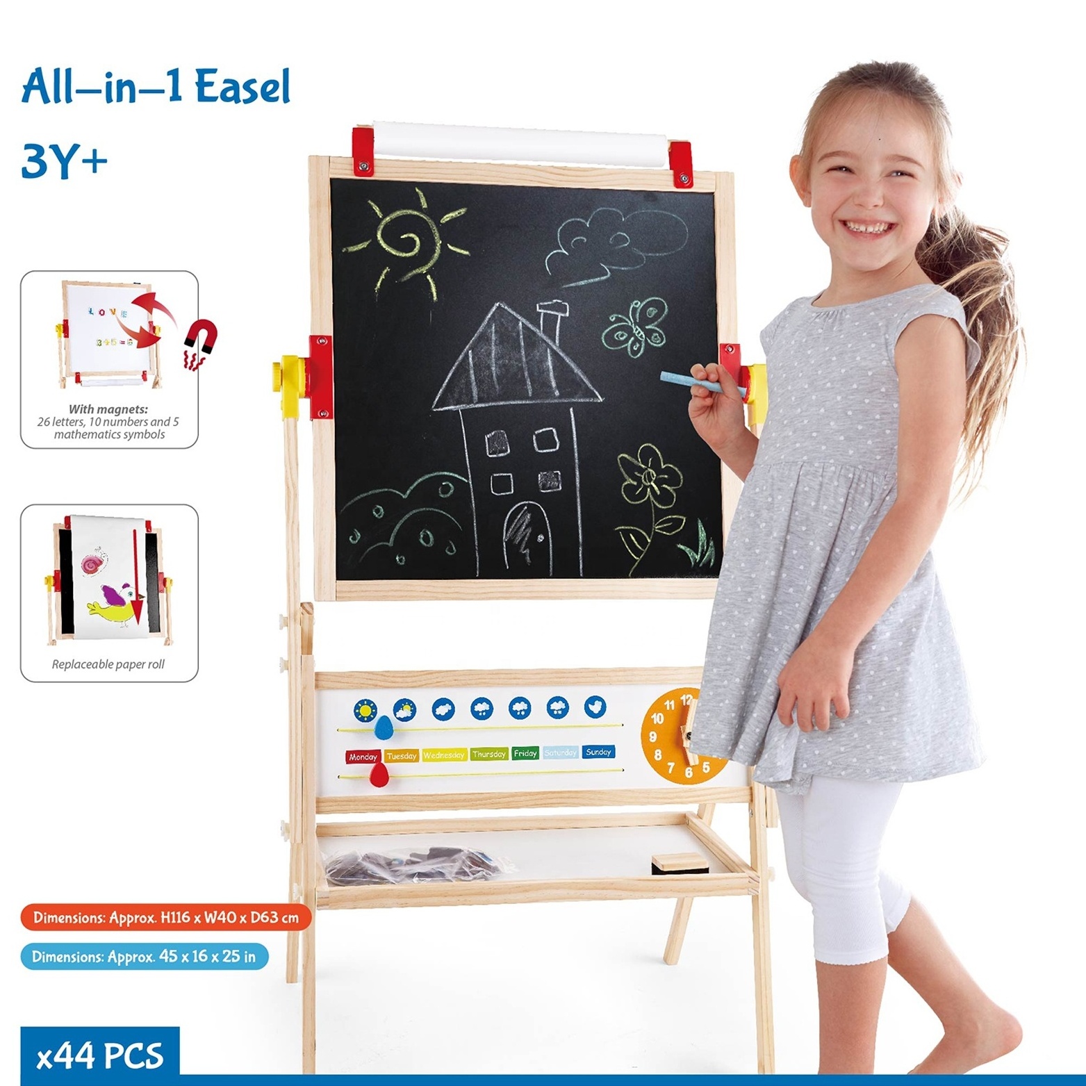 Double-sided Sketchpad Christmas Best Toy Gift Height Magnetic Wooden Art Easel Kids Drawing Board For Painting two side