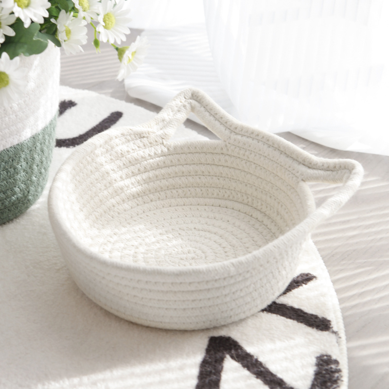 Woven Organic Small Nursery Bins White Fabric Frame Basket Baby Toys Soft Montessori Mini Cute Cotton Rope Storage Basket