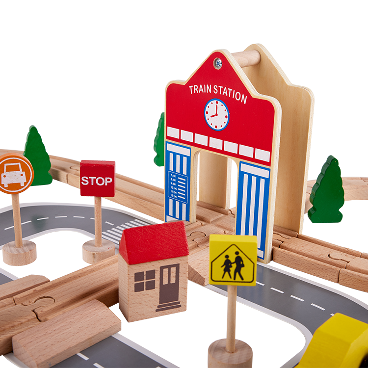 Wooden educational train slot toy wholesale 50pcs of large track toy set