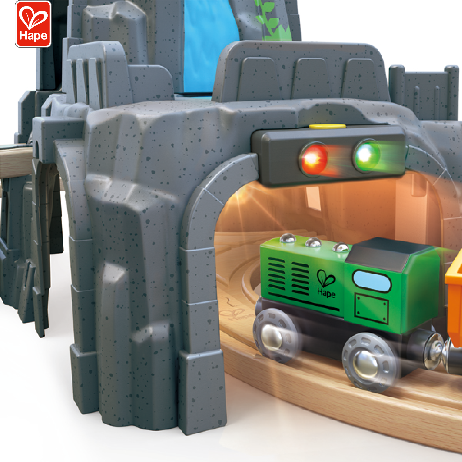 Hape Toys Light And Sound Mountain Tunnel Set Slot Wooden Train Toys Set Railway