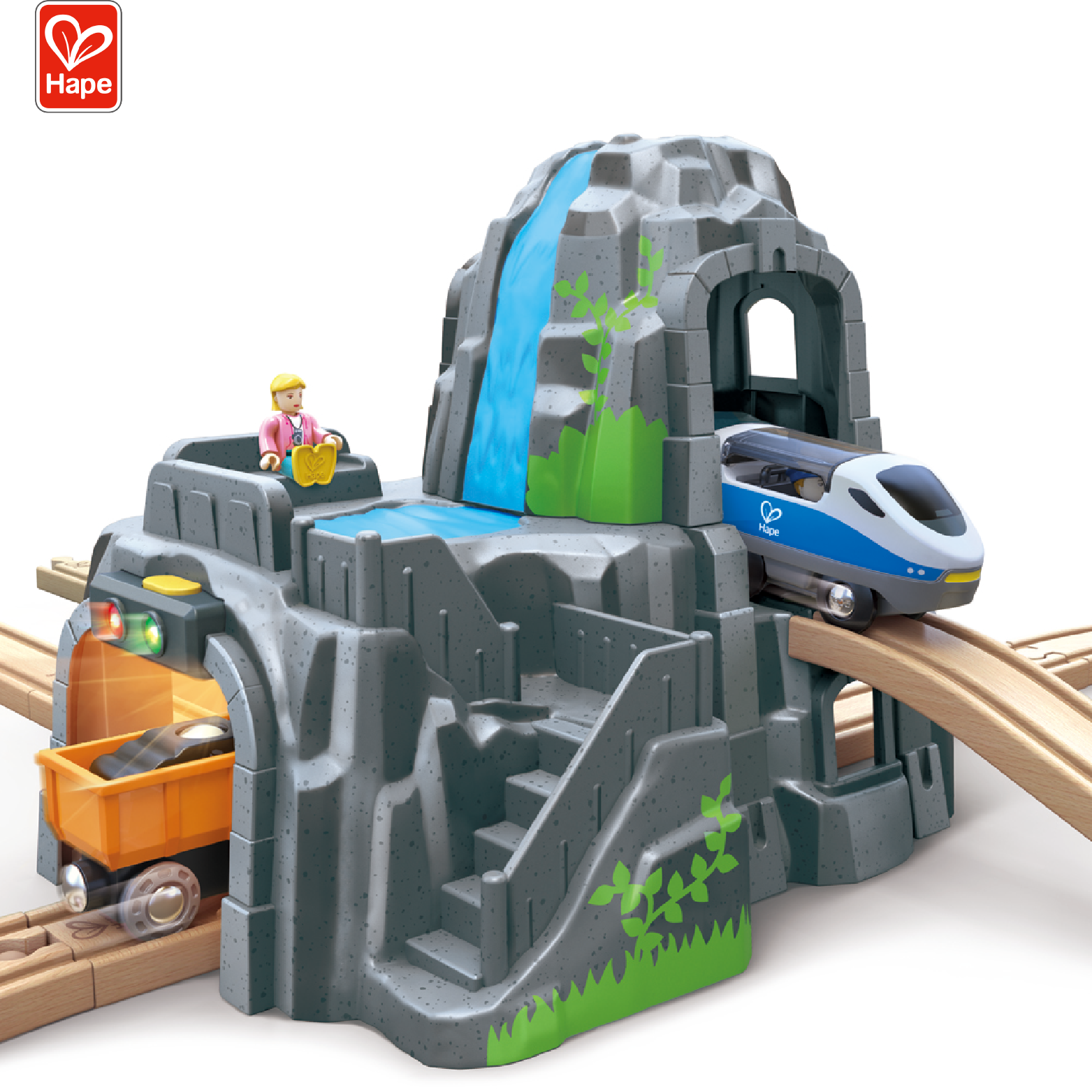 Hape Toys Light And Sound Mountain Tunnel Set Slot Wooden Train Toys Set Railway