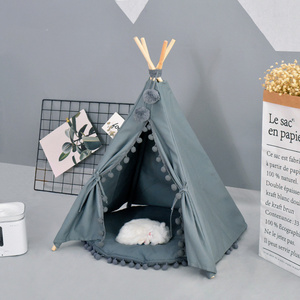 Pet Teepee Dog Cat Bed Portable Pet Tents Houses For Dog And Cat Beige  Blue Color